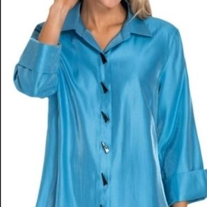 Multiples Shiny Blue Button Down Shirt
